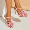 Модные розовые сандалии на каблуке с цветочным декором Женская мода Ремешок на щиколотке Пряжка Дизайнерская обувь Элегантная обувь для вечеринки с острым носком