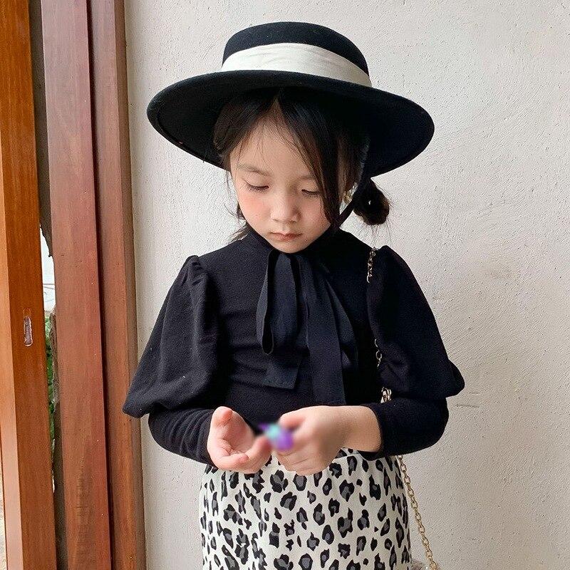 Топ для девочек, базовая рубашка с высоким воротником, однотонная, повседневная, для девочек 4–6 лет