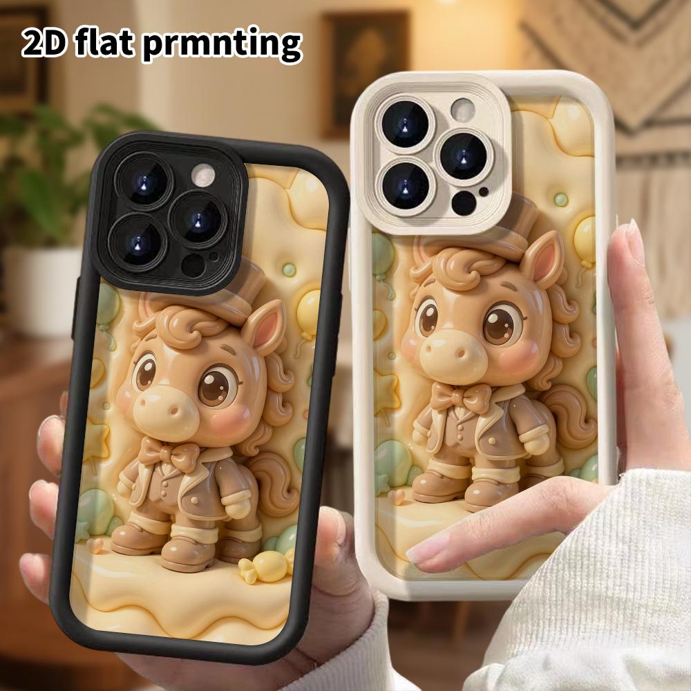 Чехол для телефона: Плоский 2D дизайн, подходящий для защитного чехла iPhone 18 17 16 15 14 13 Pro, пони в маленькой шляпке, идеальный подарок на Рождество и Хэллоуин