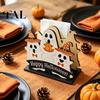 Desktop Accessory Halloween Wooden Napkin Holder, Ghost Pumpkin Decorative Tabletop Tissue Dispenser, Holiday Table Decor Paper Storage Organizer for