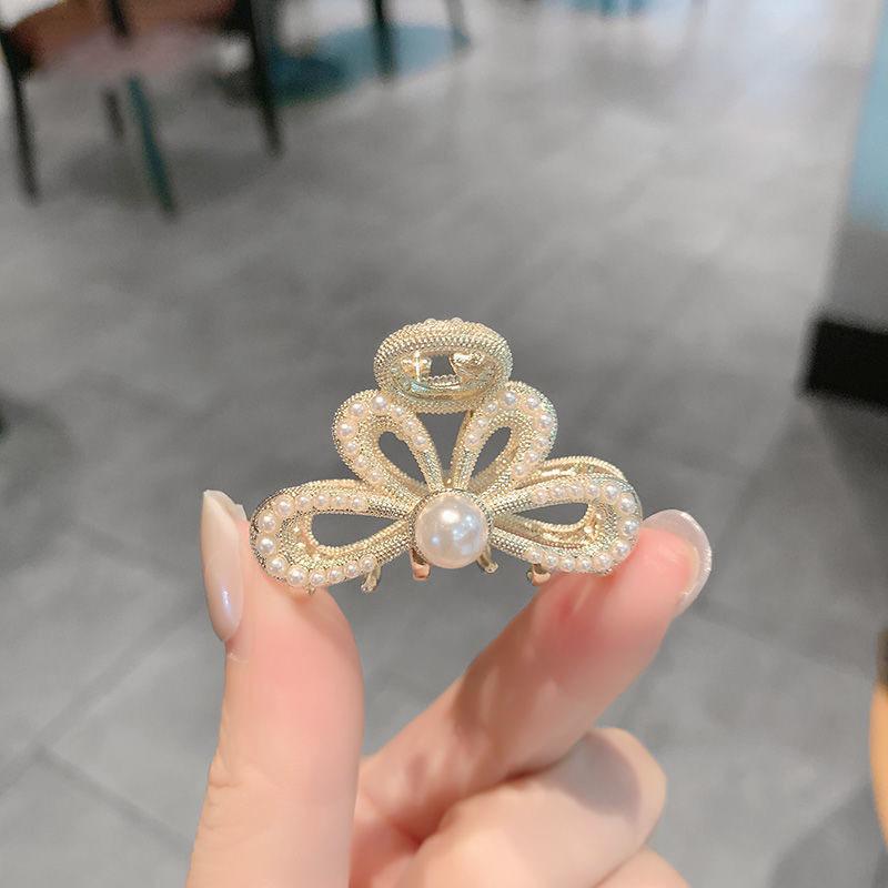 Маленькая заколка для волос Pearl Rhinaute, женская сетчатая заколка для знаменитостей, нежный высокий зажим для хвоста, корейская расширенная заколка для волос с боковым разрезом, головной убор