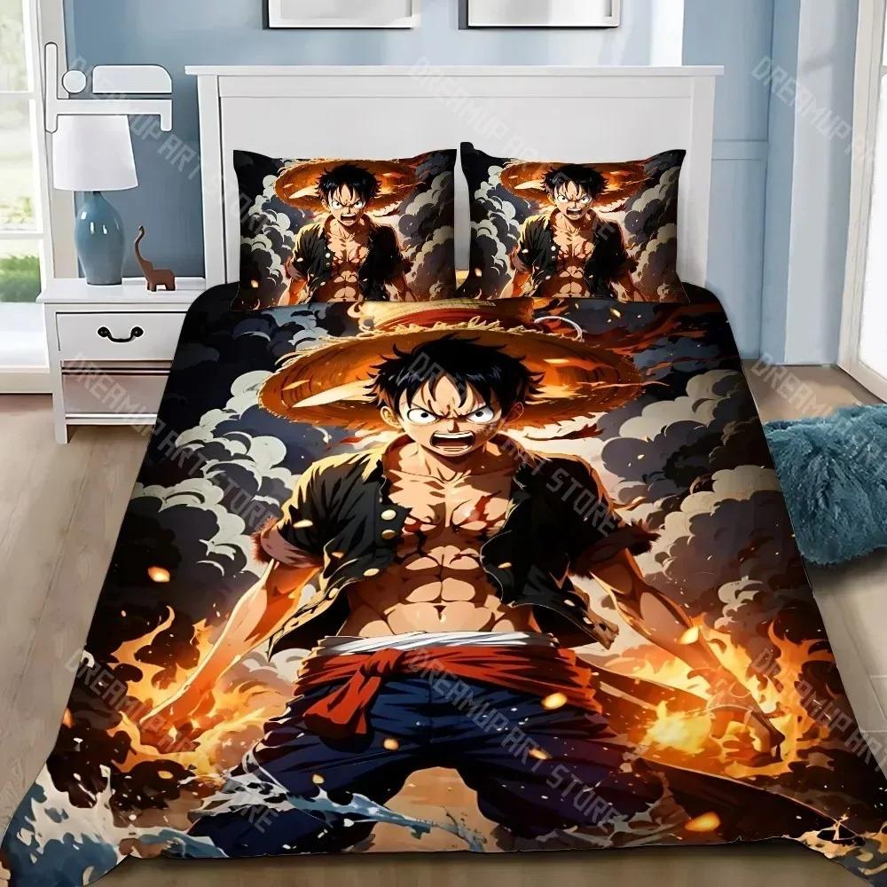 Комплект пододеяльника One Piece Зоро Луффи Аниме Постельное белье Комплект пододеяльника Наволочка Украшение спальни 2/3 шт. Подарок