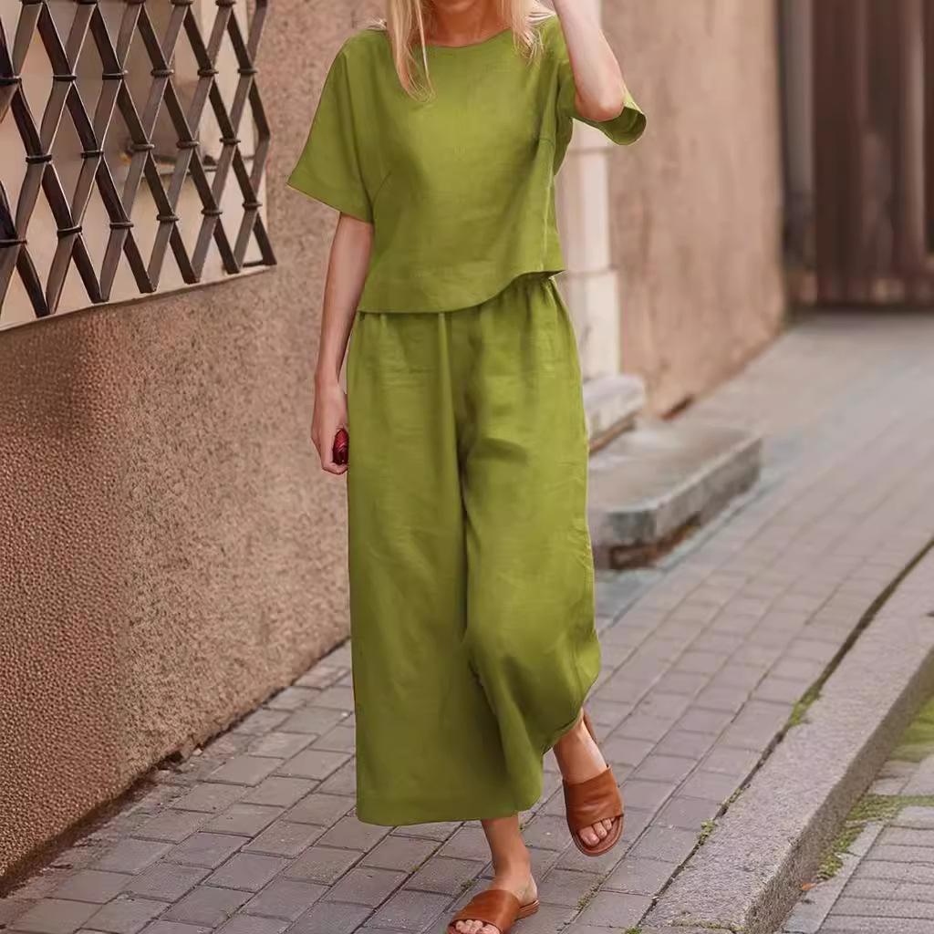QICED Plus Size Suit Loose Solid Colour Shirt Trousers Two Piece Set