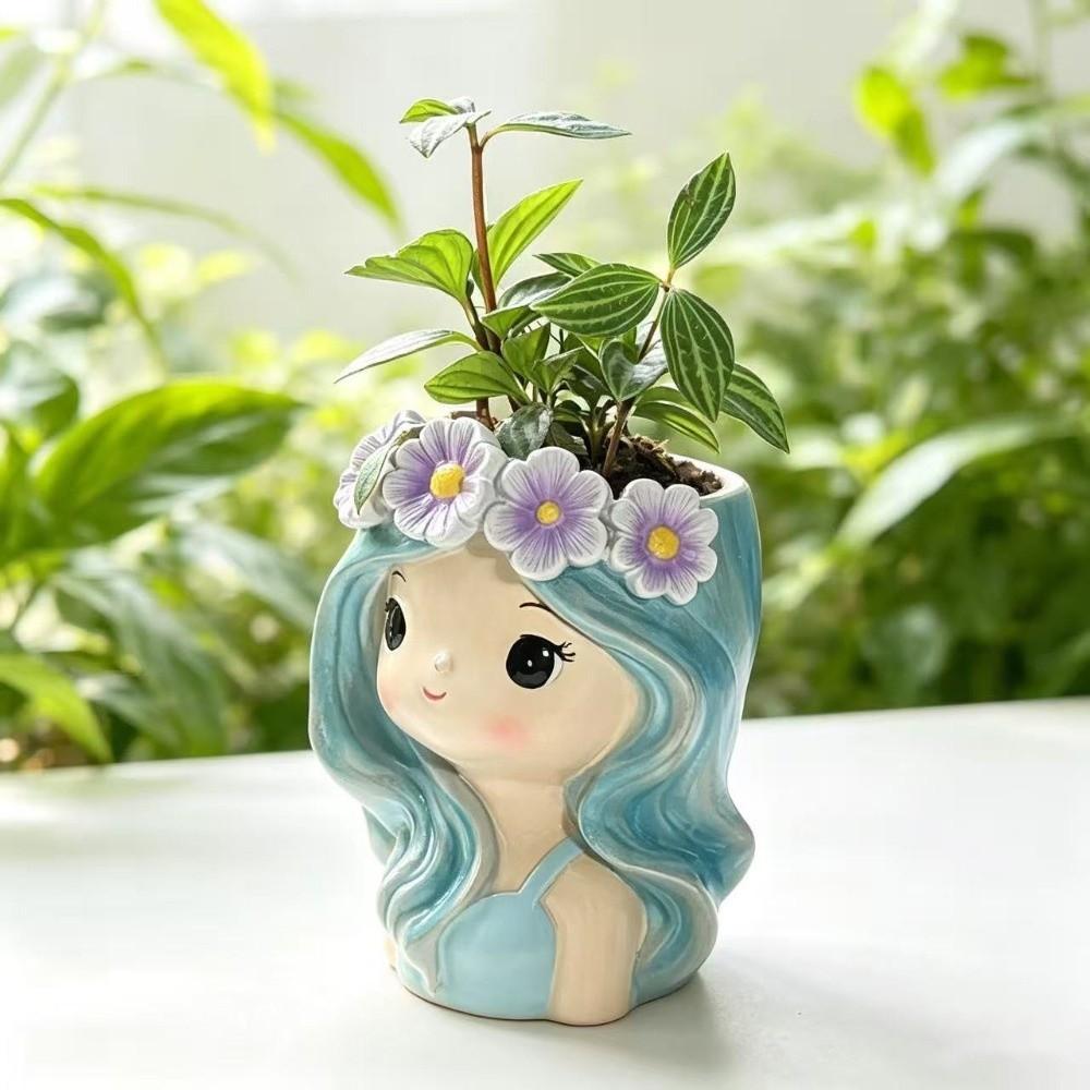 Desktop Storage Flower Pot Resin Fairy Flowerpot Funny Girl Shape Planter Gift for Women