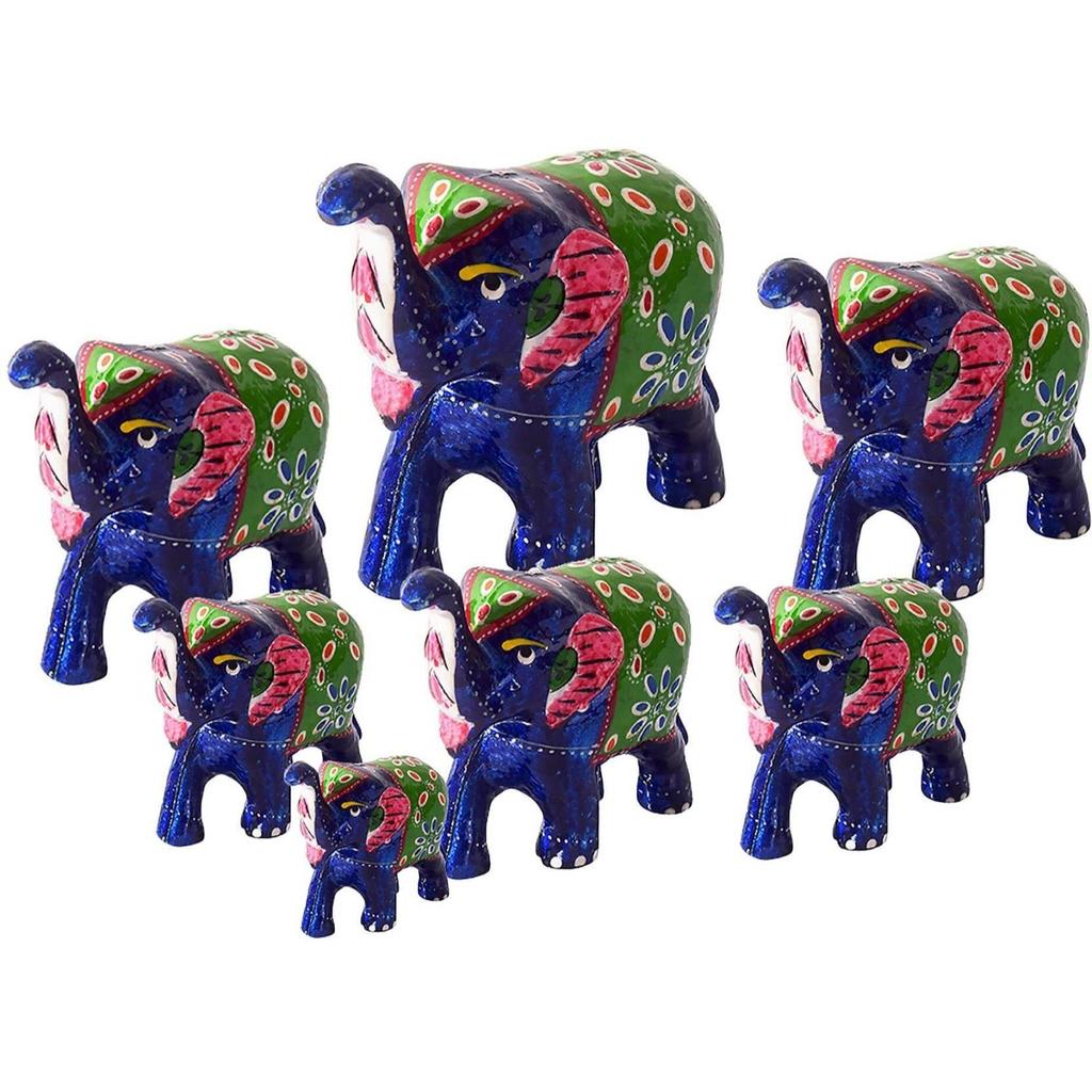 Elephant Sequence 7 Pieces Kanha Ji Pooja Room & Gifted Item For Home Decorative Showpiece - 10 Cm  (Paper Mache, Dark Blue)