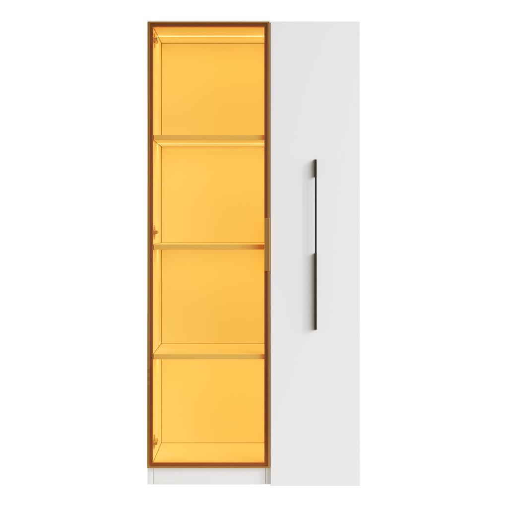 70×40×160cm display cabinet with glass doors, side drawers and LED lighting. Display and storage furniture – wine cabinet, bookshelf, dining cabinet