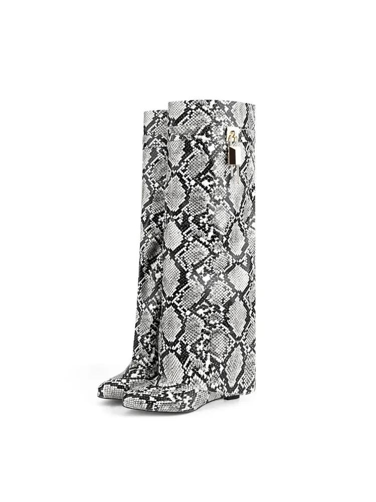 2024 New European and American Brand Wedge Heel Thick Bottom Skirt Boots Women's Fashion Side Zipper Knee Length Banquet Boots