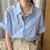 Casual Short-sleeve Shirt Lapel Single-breasted Pocket Shirt Design Loose Top Female Chic Top For Women Elegant Blusas 27823