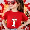 Cute Xmas Snowman Cartoon Letter Graphic 26 A‑Z Alphabet Children Christmas Party T‑Shirt Cotton Short Sleeve Kids Casual Tees
