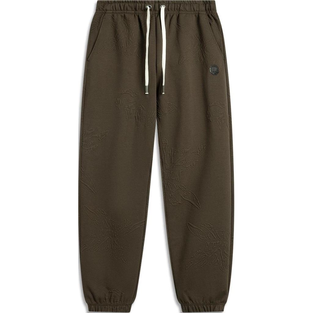 Li Ning Anti-Five Series Solid Color Mid-Waist Drawstring Comfortable Breathable Cuffed Knit Sports Pants Men Bottoms Slate-Brown AKLU525-2