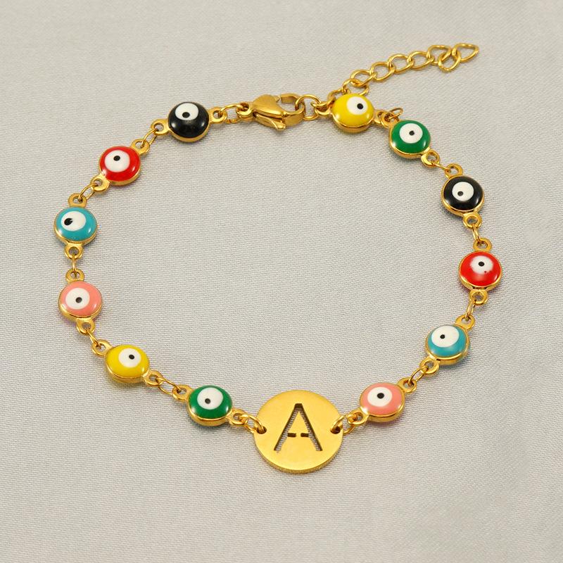 Браслет из титановой стали и золота с изображением дьявольского глаза, женская нишевая турецкая ювелирная продукция из нержавеющей стали 18 карат с 26 буквами