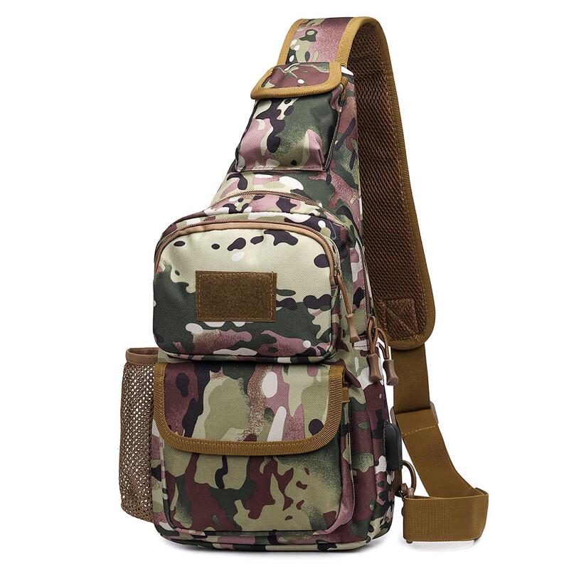 Outdoor Tactical Chest Bag with Water Bottle Holder & Charging Port