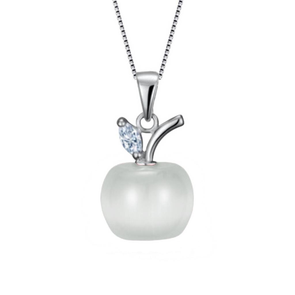 Классическое ожерелье с подвеской в виде яблока «кошачий глаз» из серебра с платиновым покрытием, розовым кристаллом и лунным камнем