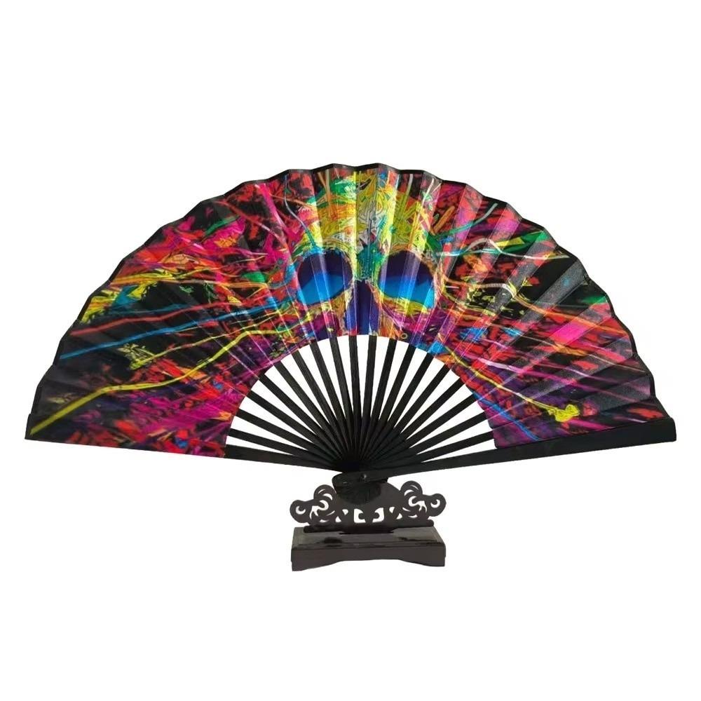Gradient Colorful Folding Hand Fan Leopard Print Reflective Fan Classical Dance Fan Rave Event