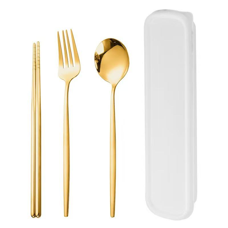 Дорожный набор столовых приборов из нержавеющей стали 410: Вилка, Ложка и Палочки в Подарочной Коробке. Идеально подходит для студентов!