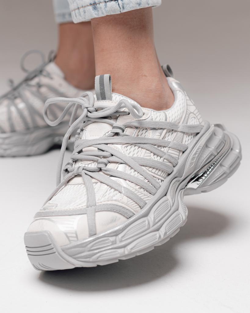 Кроссовки на платформе Allsy 19527 36 серо-молочные кожа текстиль