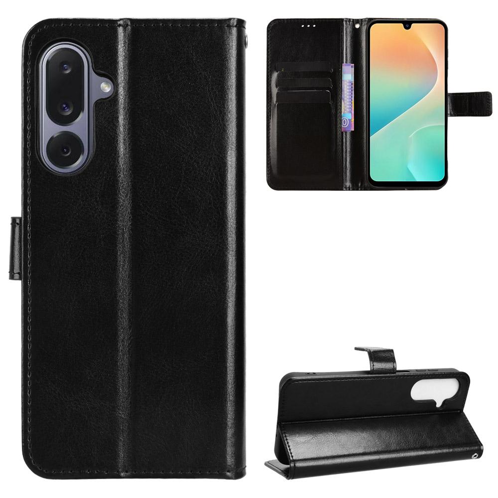 For Samsung Galaxy M36 5G PU Leather Case with Strap Crazy Horse Texture Phone Wallet Cover