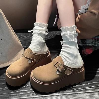 Замшевые пушистые драг женские зимние новые ретро маффины матовая толстая подошва увеличивающие рост верхняя одежда теплые тапочки