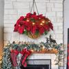 New Christmas Hanging Basket Wreath LED Lighting Hanging Basket Simulation Flower Decoration Can Be Detachable Christmas Decor