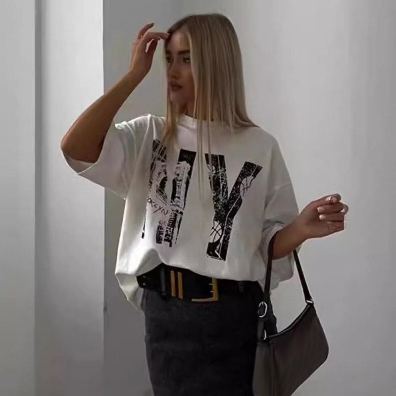 Футболка из хлопка с буквенным принтом, универсальная, женская, летняя, свободная, мягкая, с коротким рукавом, повседневная, универсальная, для офиса, для женщин, топы