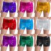 Unisex Jazz Dance Shorts Metallic Shiny Finish Elastic Waistband Boxer Style Kids Performance Costume