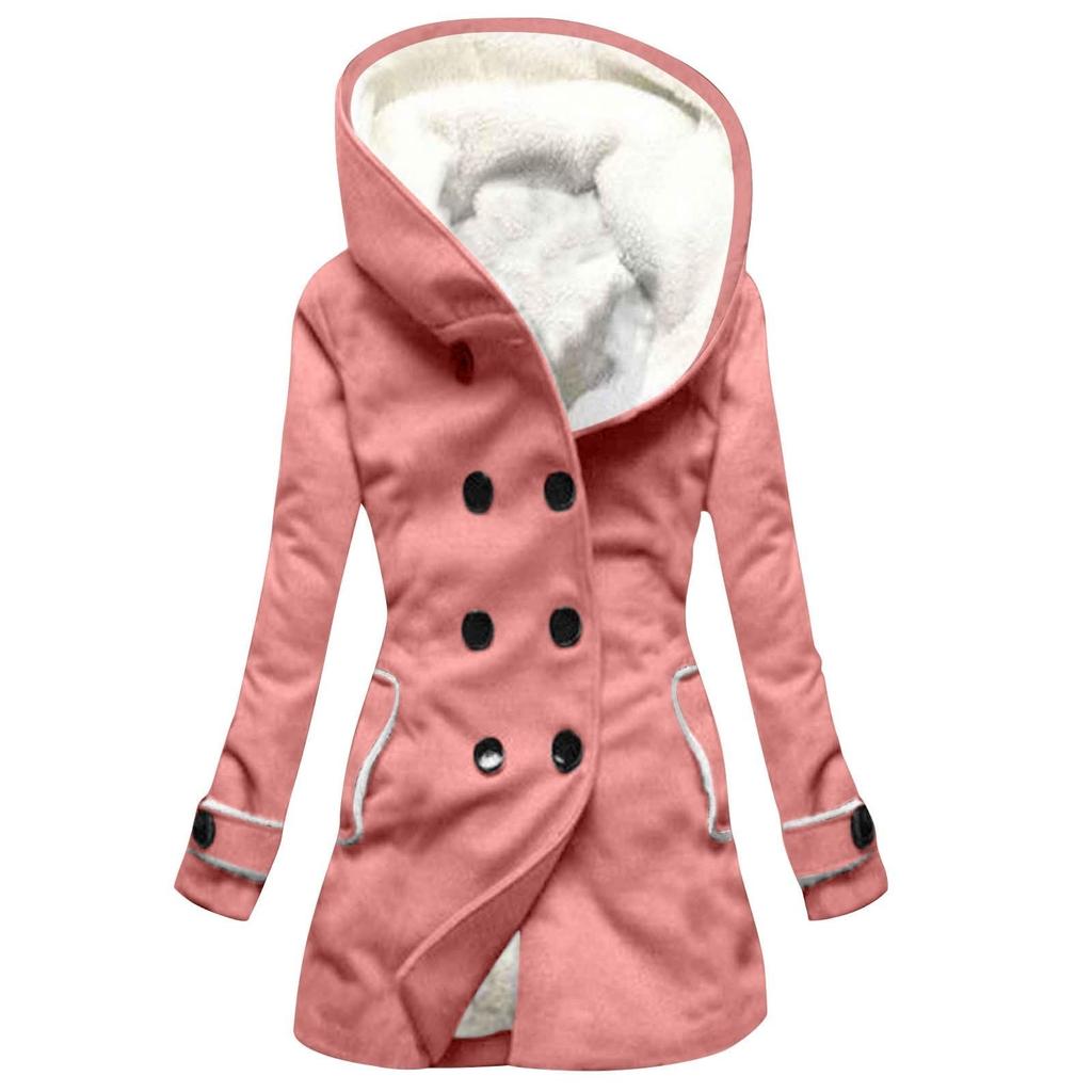 Женское зимнее пальто, теплое мохнатое пуховое пальто с капюшоном и пуговицами, куртка