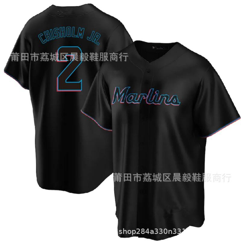 Mens MLB Miami Marlins Chisholm Jr. Baseball Jersey Cotton Blend Sport Shirt Fan Wear Fall