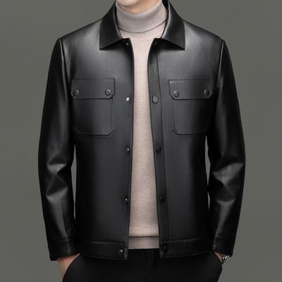 Зимняя кожаная куртка-пуховик для мужчин среднего возраста, кожаная куртка для мужчин, свободная куртка для папы, короткая