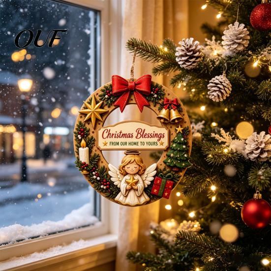 DIY Holiday Craft Decorations Interchangeable Wooden Christmas Wreath, 12 Pcs Front Door Plaque, Indoor Festive Atmosphere Decor Handmade Pattern