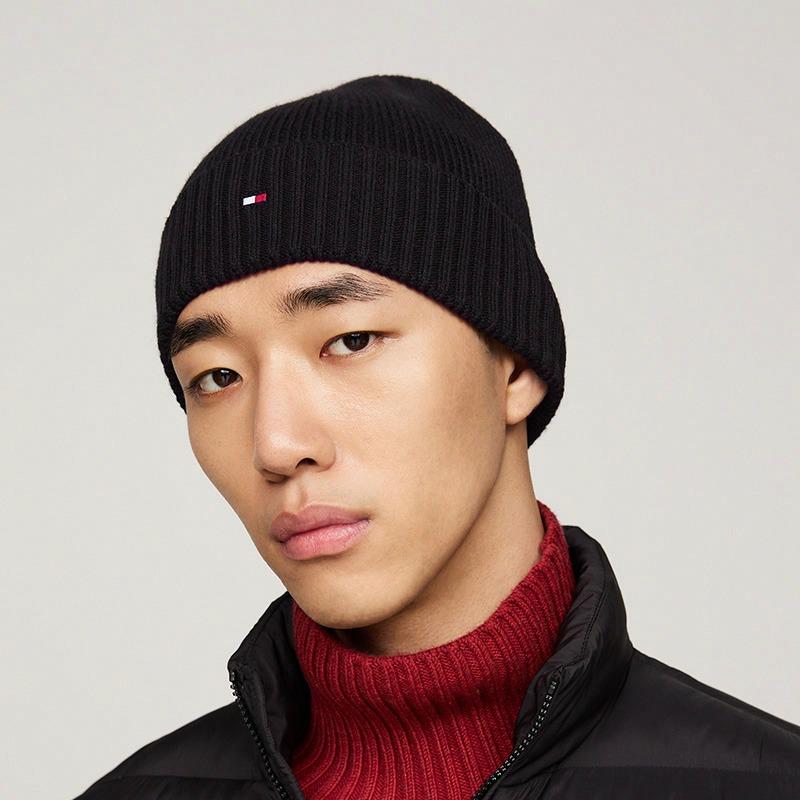 Tommy Hilfiger Холодная шапка из смесовой пряжи хлопка и кашемира, спортивного стиля, флисовая шапка, мужского стиля Черный BDS OS