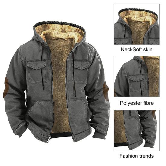 Мужская термокуртка с капюшоном, на шнурке, с длинными рукавами, однотонная, с карманами, на молнии