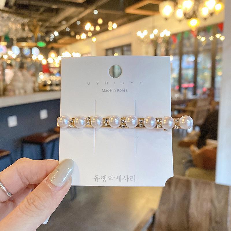 Корейская шпилька для волос со стразами и жемчугом для женщин: Элегантная боковая заколка для челки