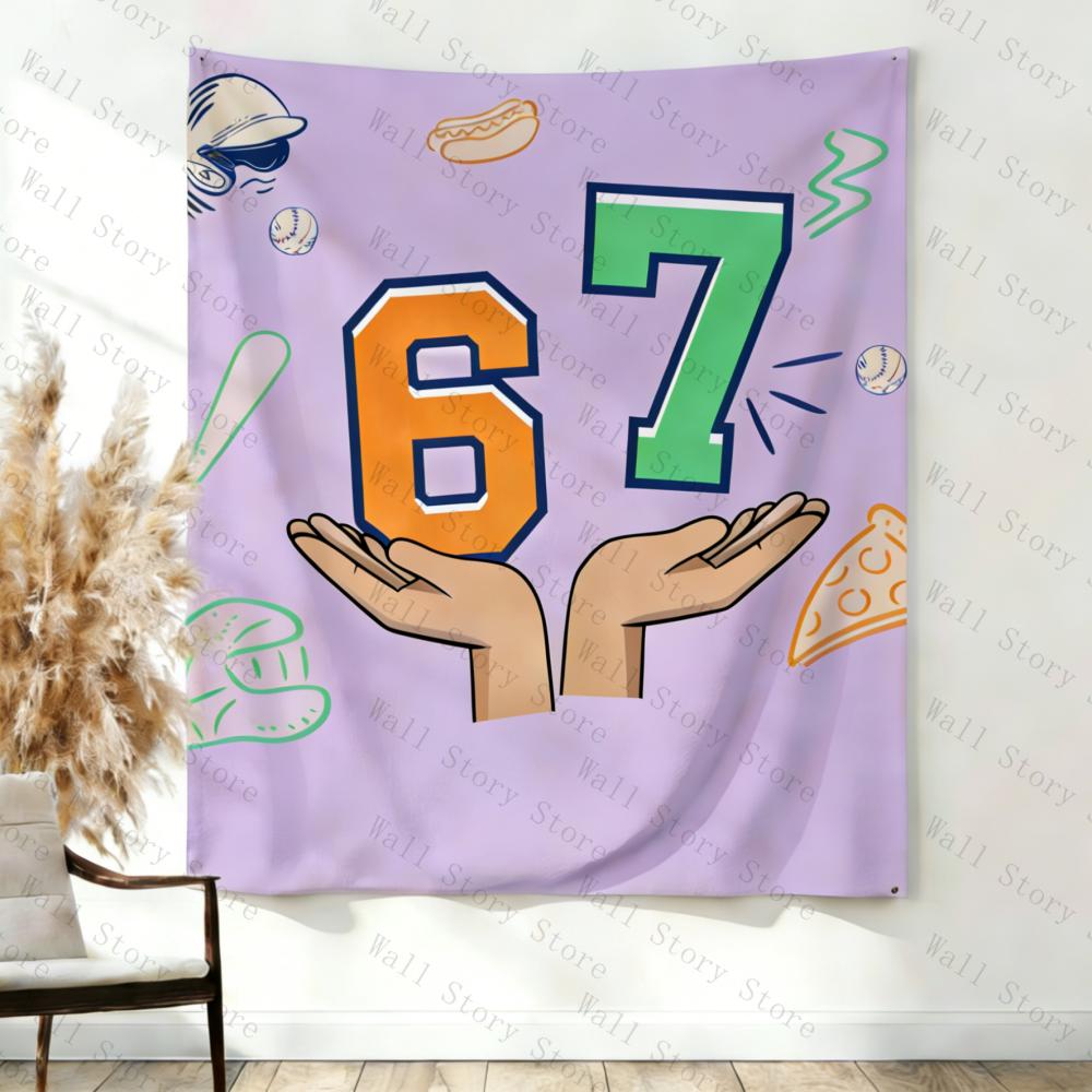 67 Baseball Birthday Banner Backdrop Sign 67 Meme Tapestry Six Seven Gen Z Kids Party Decor Tapestry Living Room Tapestry