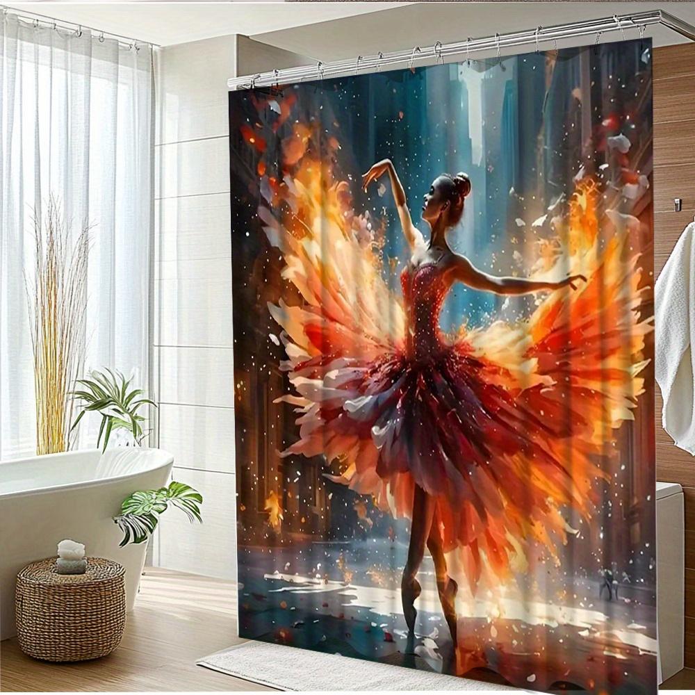 3D Printed Ballet Dancer Shower Curtain - Waterproof, Mildew-Resistant With Modern Cityscape Design For Bathroom Decor