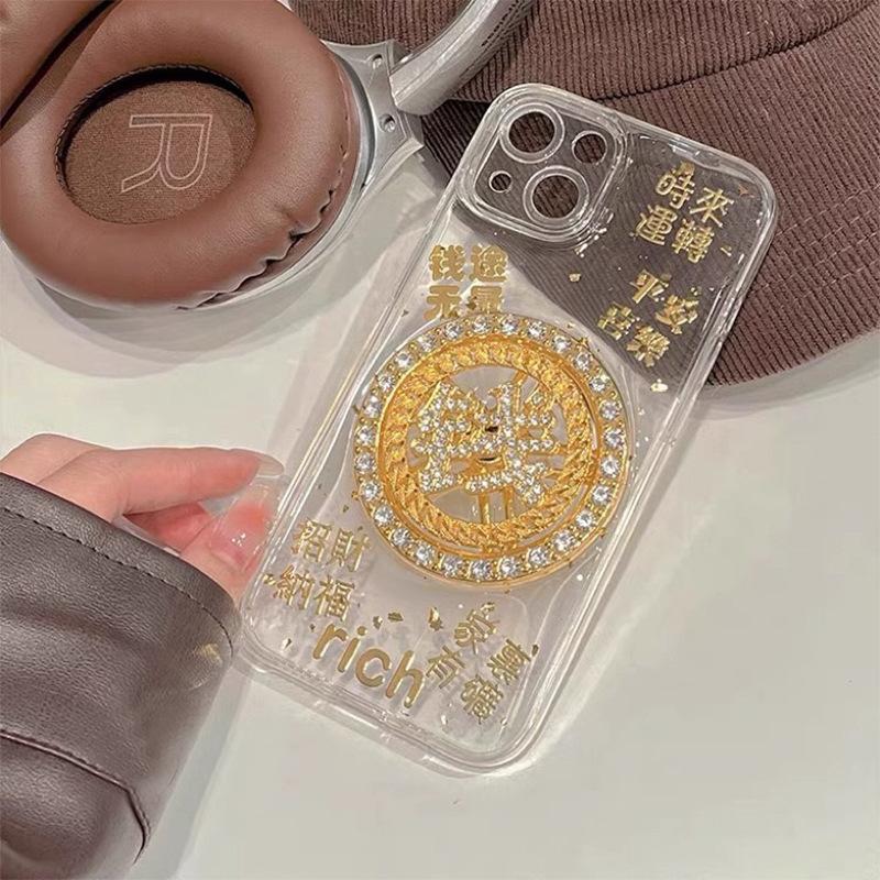 Для Apple 17promax Вращающийся Денежный Чехол для Телефона для IPhone 16 Plus Удача Золотая Фольга 14 Прозрачный Клеящийся 15