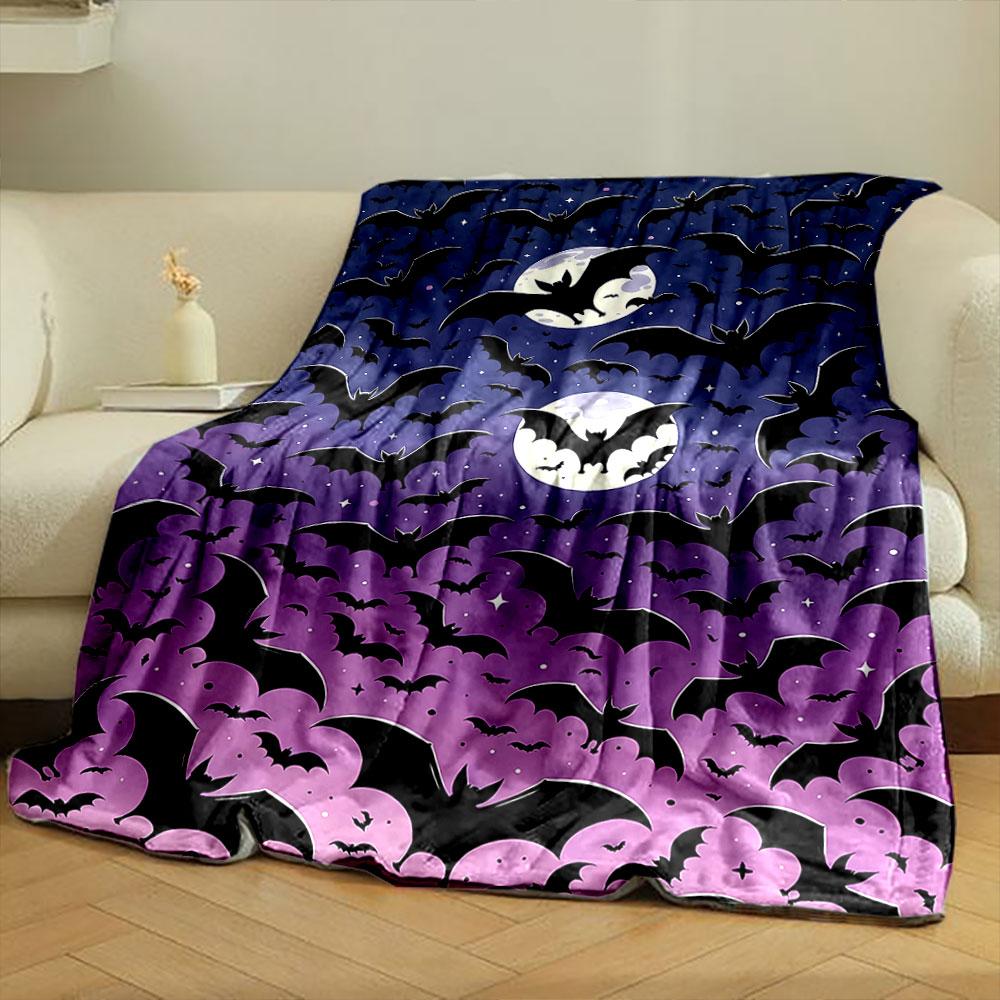 Halloween Bat Moon Night Blanket bedroom Blanket for Livingroom Couch lunch break Soft throw for Friend's festival Gift