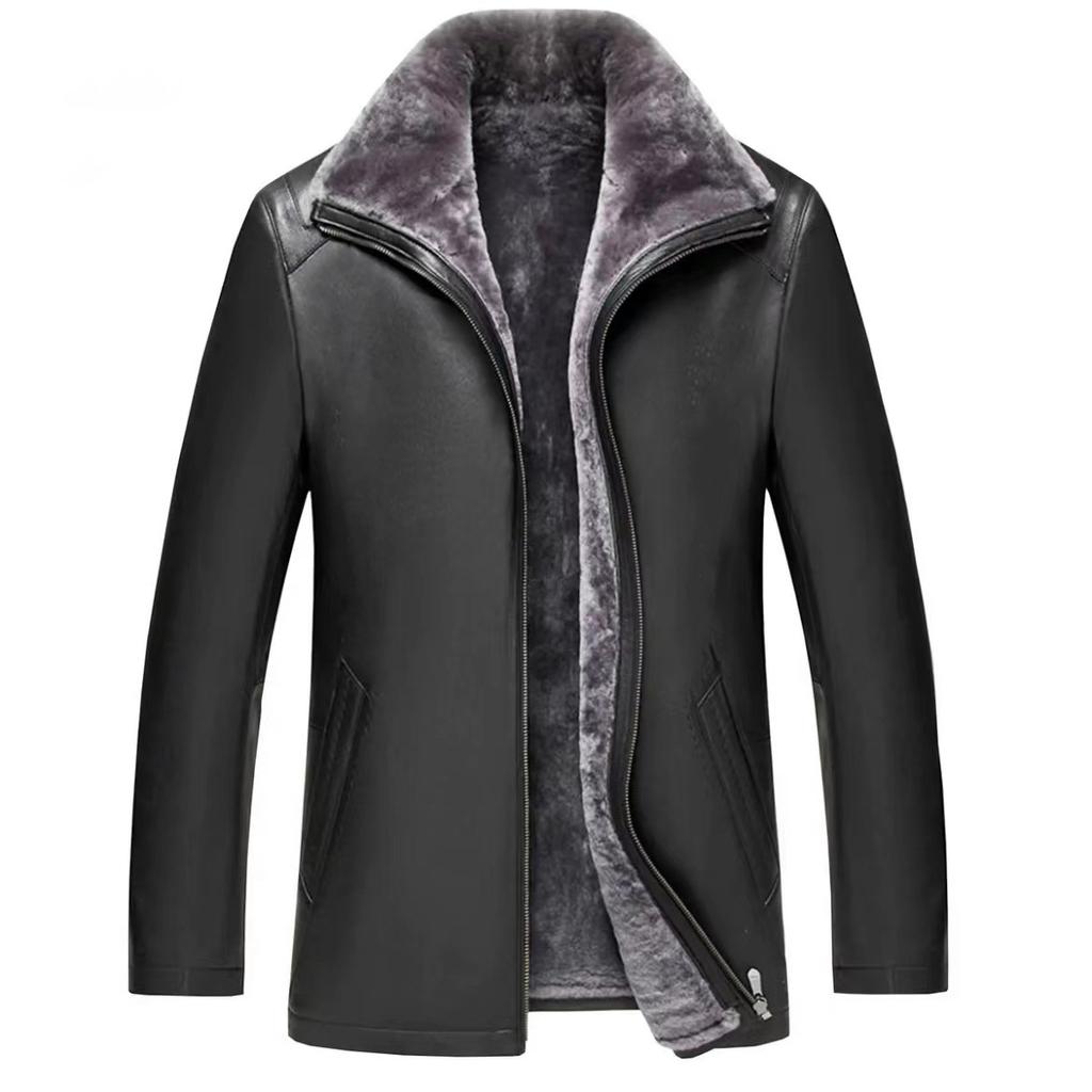 Осенняя новая меховая цельная ретро мужская кожаная куртка кожаная куртка для папы повседневная бархатная утолщенная куртка модный бренд для мужчин