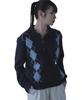 Miette Collared Argyle Knit REW18109 Free Size Navy Women's