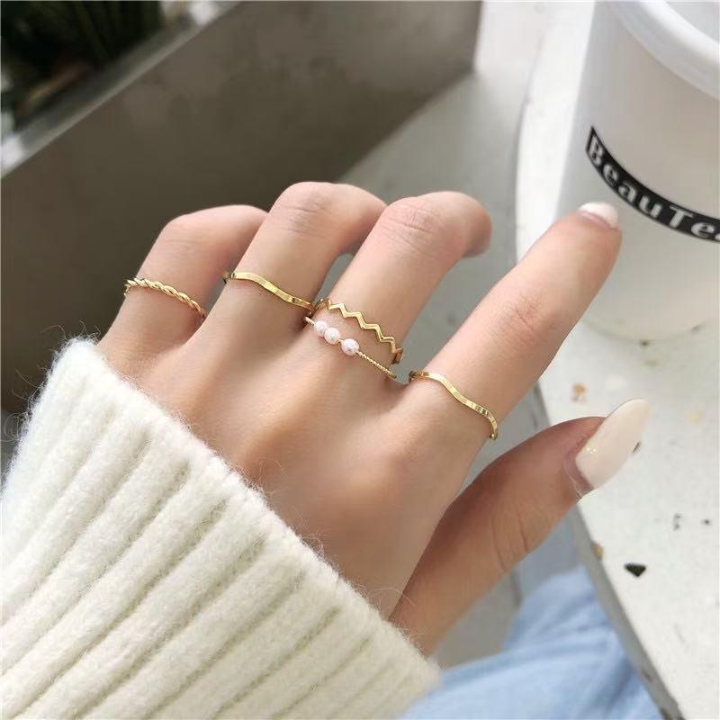 5Pcs Adjustable Open Rings With Irregular Cute Pearl Designs For Women Gift