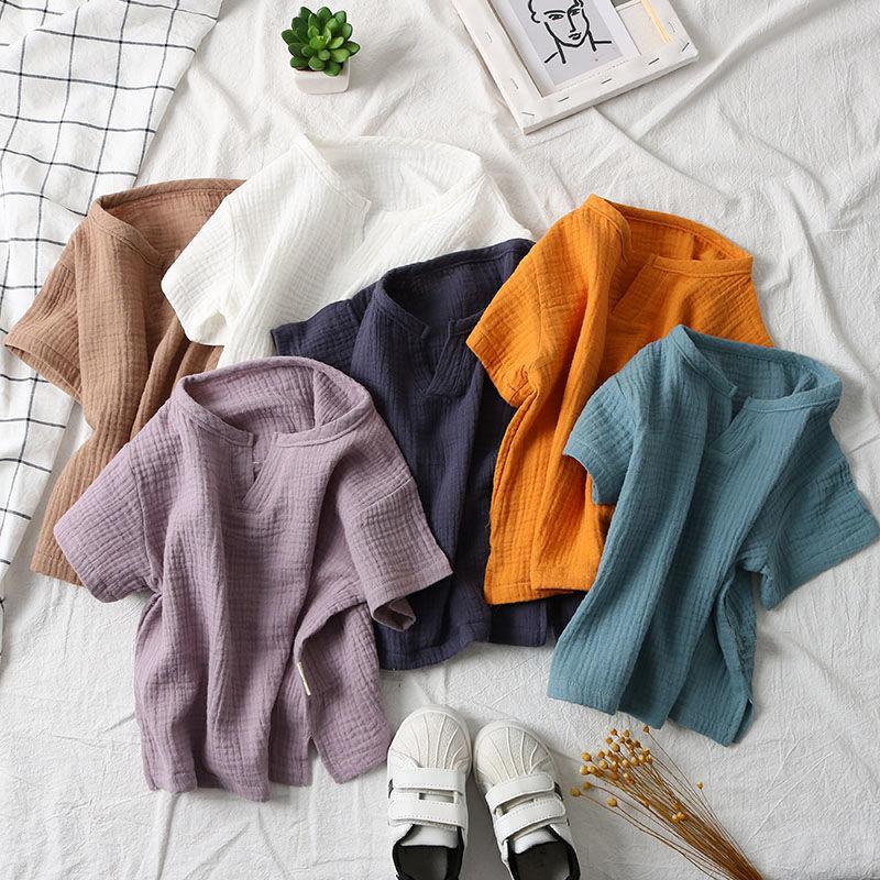 Футболка для мальчиков и девочек, летние детские хлопковые и льняные мягкие топы, одежда, футболка, рубашка с короткими рукавами для маленьких девочек, детские топы, футболки