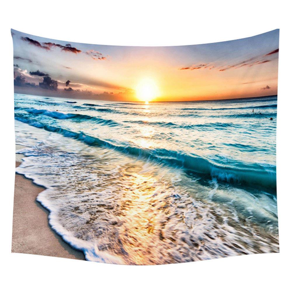 Солнце, море, гобелен, океан, пляж, стена, вода, пейзаж, украшение для пляжа, голубое облако, синее матовое одеяло, полиэфирный гобелен