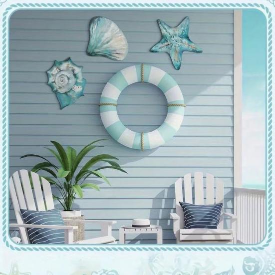 3 Pcs Wooden Rustic Beach Wall Art Ocean Coastal Nautical Seashell Starfish Couch Wall Decor for Living Room Bedroom Lake House Decor