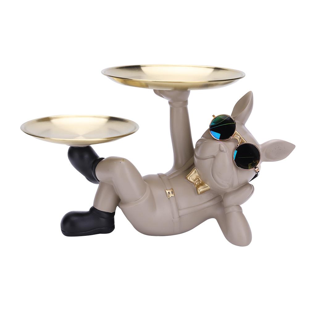 Смола Статуэтка Собаки Декор Креативный Милый с 2 Поддонами Скульптура Французского Бульдога Подарки на День Рождения Нескользящее Дно для Дома Офиса Кошелек