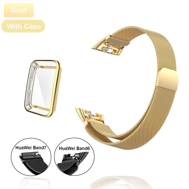 Metal Watch Strap For Huawei Band 6 7 Band Honor 6 Bracelet With TPU Case Screen Protector Soft Film Huawei Magnetic Loop Strap