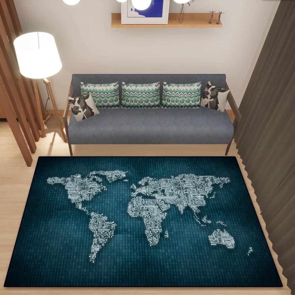 Ковер Карта Мира Европейский и Американский Ретро Грязеустойчивый Легкая Чистка Фланелевый Ковер Коврик для Гостиной Спальни Домашний Декор новый