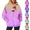 Women's Sweatshirts Round Neck Long Sleeve Christmas Printed Top Solid Color Hoodie