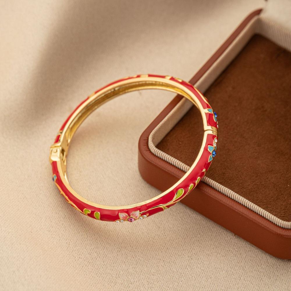 Multi-color Available Vintage Floral Bangle Chinese Style Enamel Bangle Cultural Performances