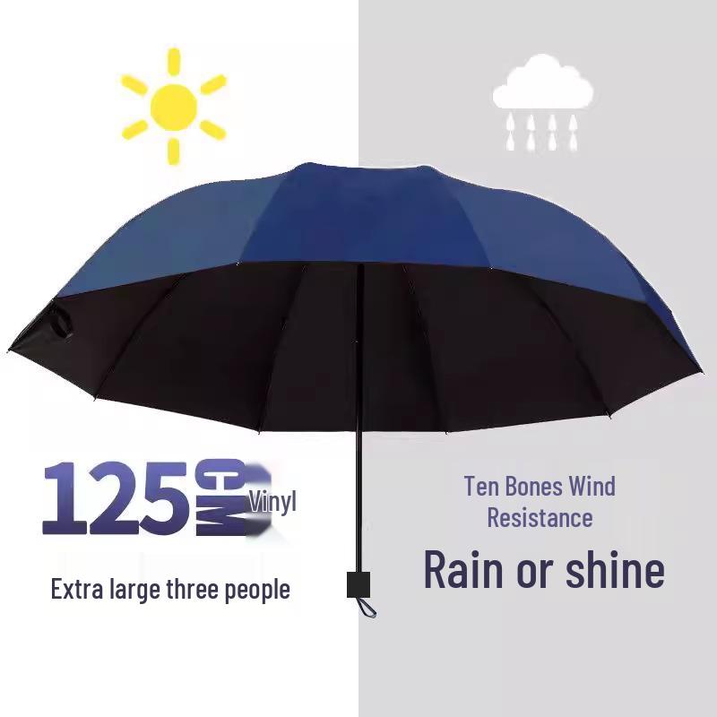 Twelve-Bone Oversized Women's Umbrella: Black UV Protection for Sun & Rain