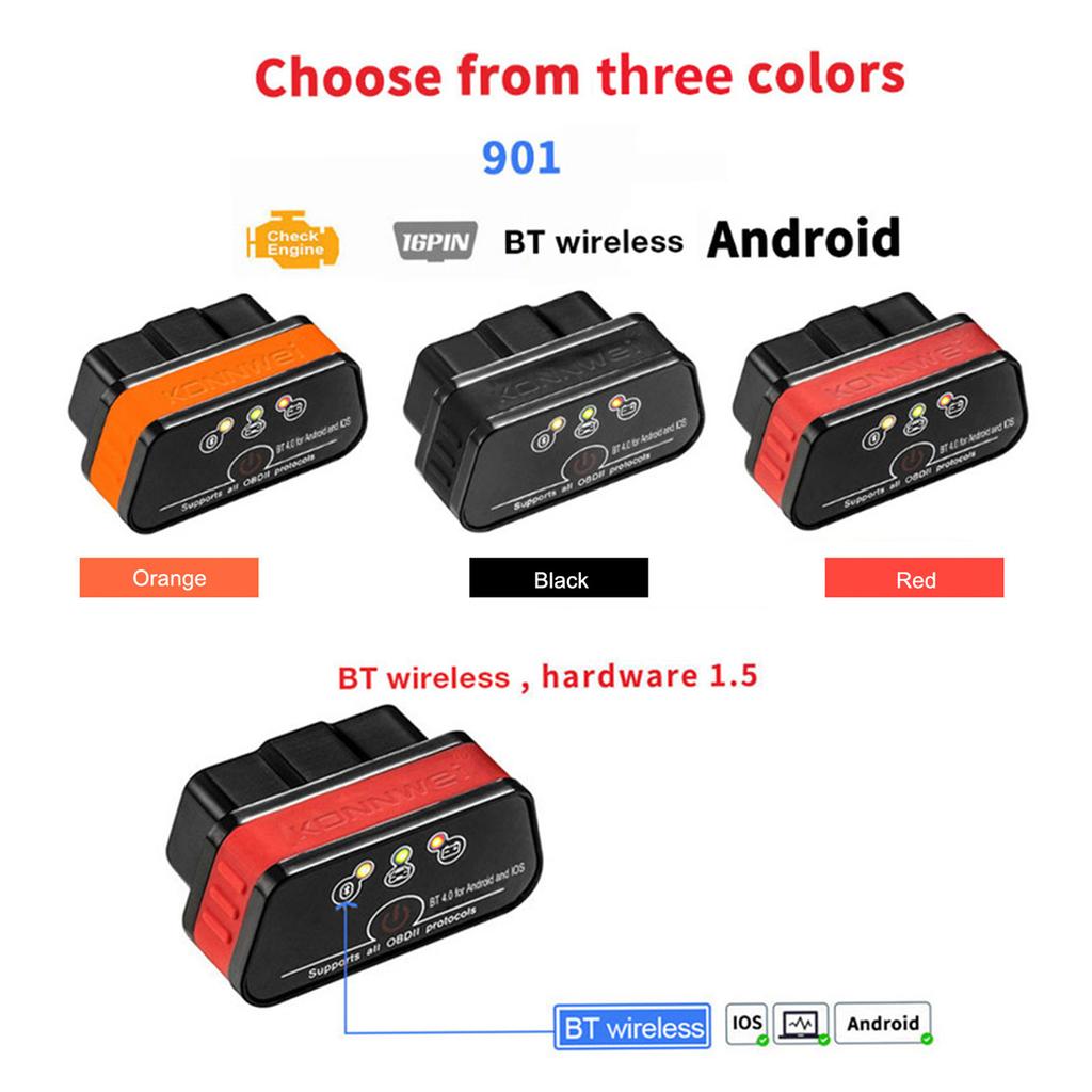 KONNWEI KW901 OBDII BT 4,0 беспроводной автоматический диагностический тестер неисправностей двигателя тестер сканер автомобиля
