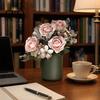Faux Fern Leaves Artificial Rose Flowers Bouquet for Wedding Bridal, Fake Light Luxury Floral Arrangement Home Decoration And Photography Props,